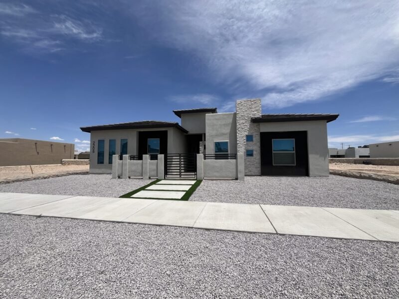 Front exterior of the Marbella model home with modern stucco finish