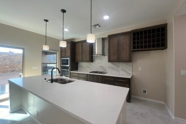 kitchen island and cabinets.