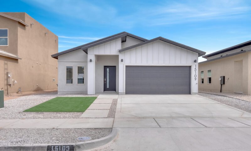 single story gray theme with garage house