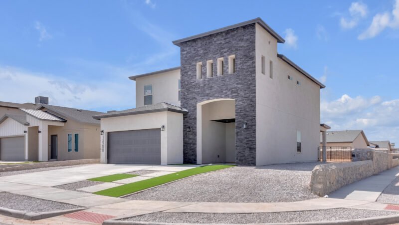 modern Design gray theme with garage house right Side view